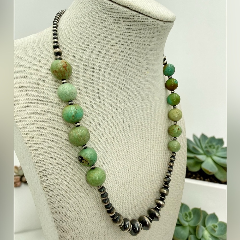 NWT Navajo Sterling Silver & Turquoise Beaded Necklace 18–20” Navajo Pearls - Picture 8 of 17